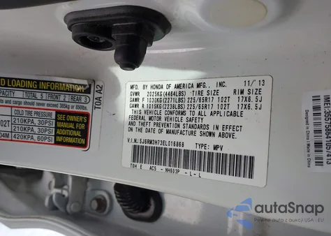 2014 Honda Cr-V Ex-L z USA, uszkodzony, nr VIN 5J6RM3H73EL016868